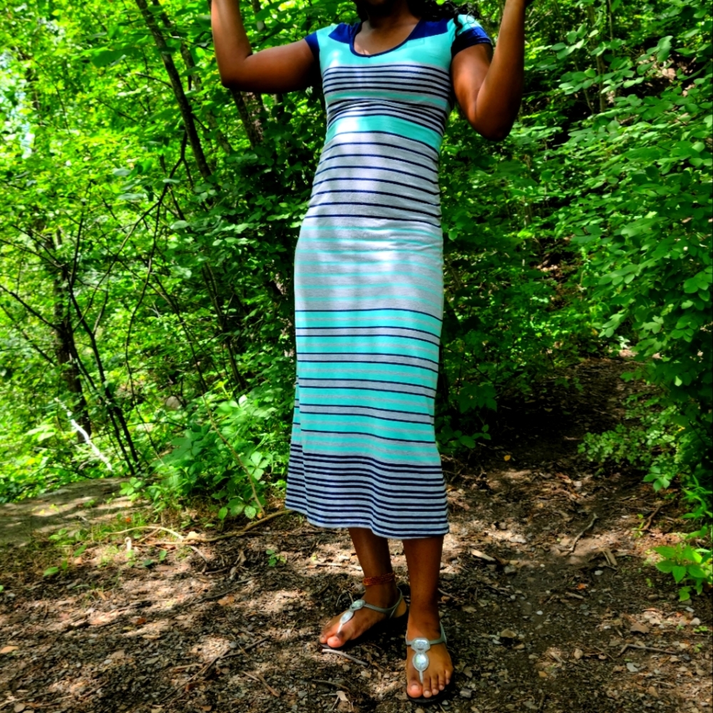 Sea blue striped maxi dress